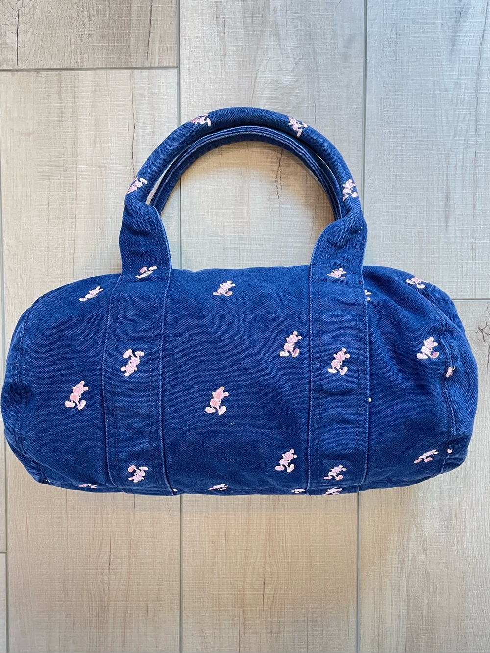 Disneyland Resort Embroidered Mickey Mouse Navy Blue Canvas Barrel Bag